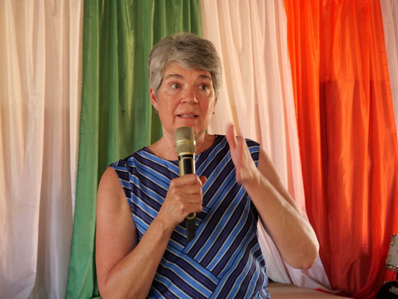 Catharine Coon speaking Catharine Coon speaking with a microphone