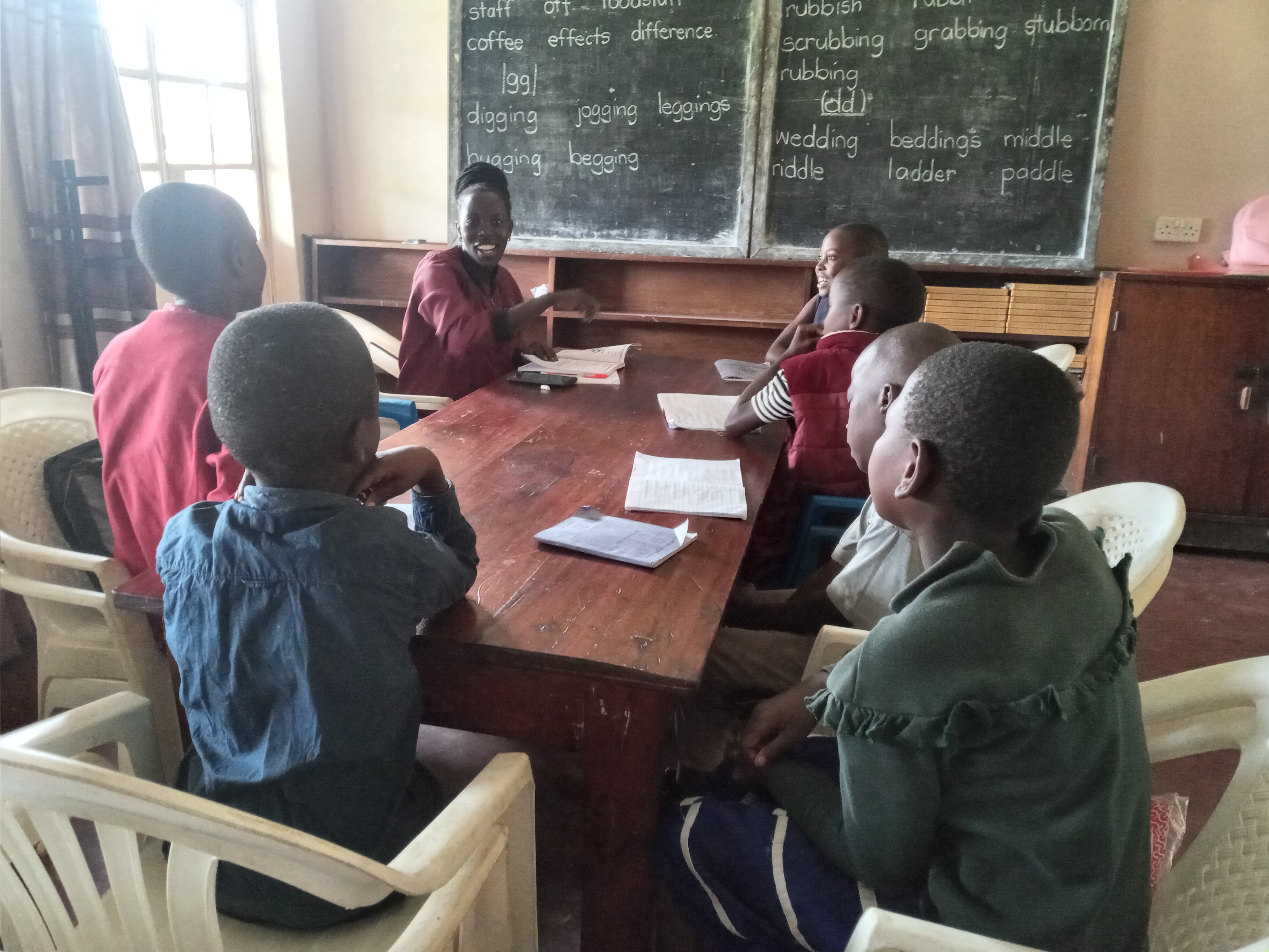 Teacher with children around a table