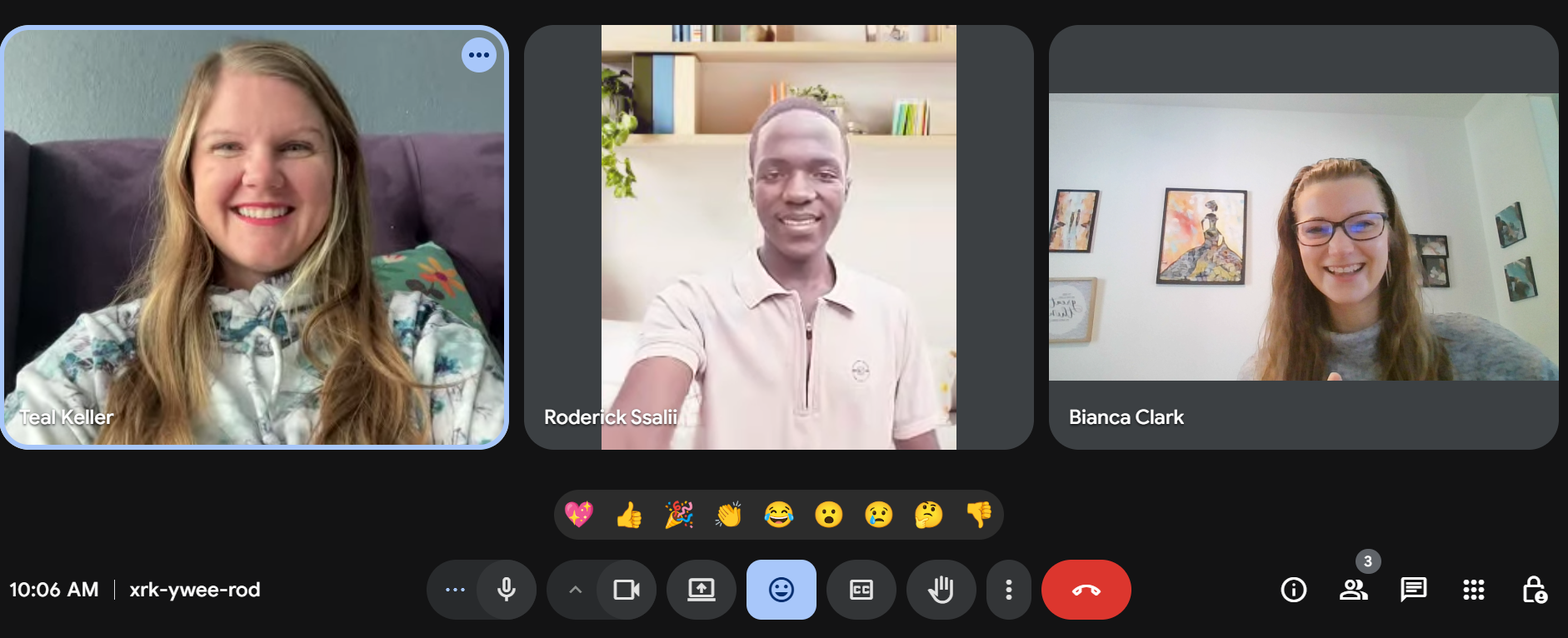 Teal and Bianca video chat with Roderick