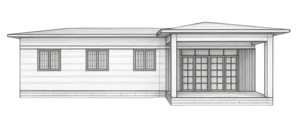 Conceptual drawing of the front view of a house